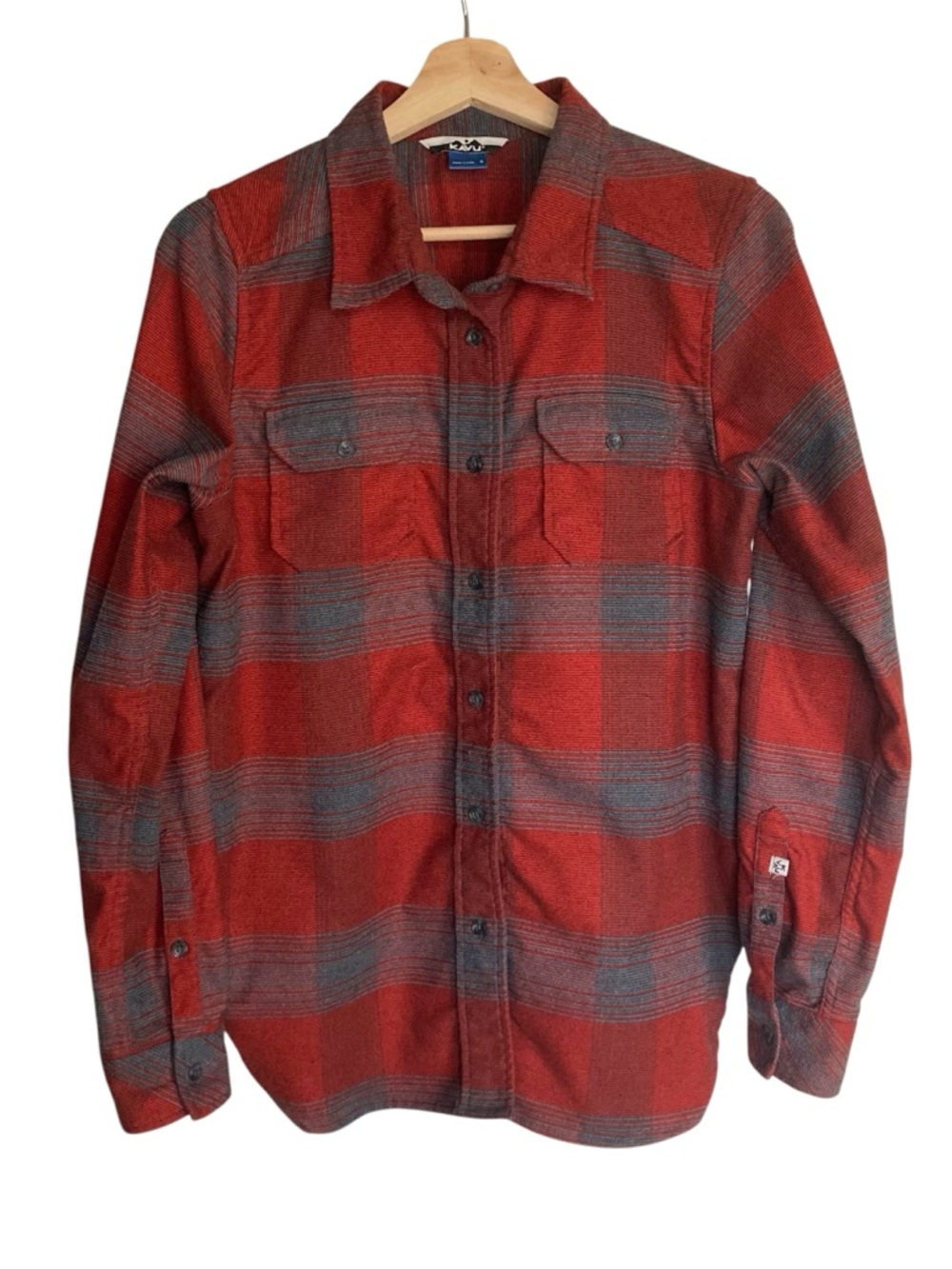 Kavu Brick Red and Gray Saddle Blanket Plaid Long-Sleeve Button-Down Shirt